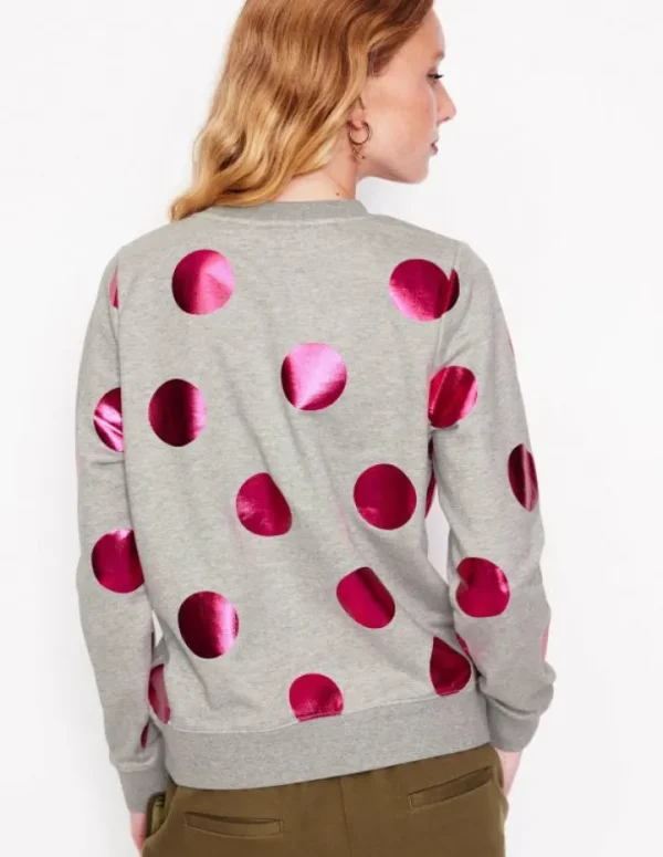 Fashion Boden Hannah Sweatshirt mit Print-Grau Meliert, Rosa Punkt GrauMeliert,RosaPunkt