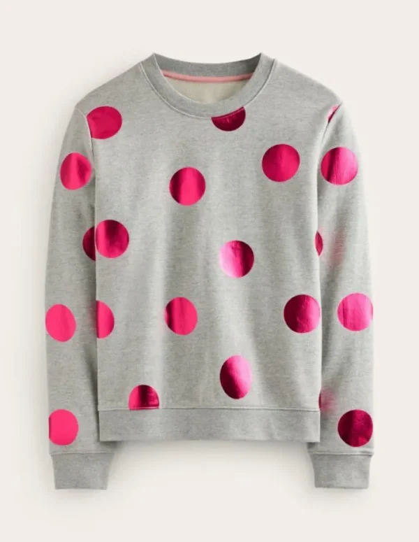 Fashion Boden Hannah Sweatshirt mit Print-Grau Meliert, Rosa Punkt GrauMeliert,RosaPunkt