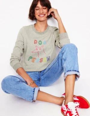 Sale Boden Hannah Sweatshirt mit Stickerei-Grau Meliert, Hund Person GrauMeliert,HundPerson