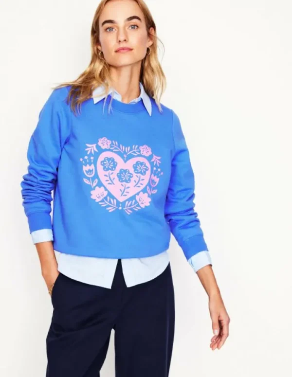 Clearance Boden Hannah Sweatshirt mit Stickerei-Pfauenfeder-Blau, Herzen Pfauenfeder-Blau,Herzen