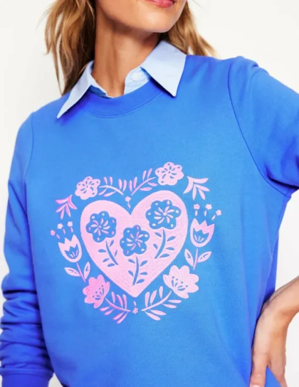 Clearance Boden Hannah Sweatshirt mit Stickerei-Pfauenfeder-Blau, Herzen Pfauenfeder-Blau,Herzen