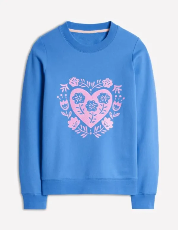 Clearance Boden Hannah Sweatshirt mit Stickerei-Pfauenfeder-Blau, Herzen Pfauenfeder-Blau,Herzen