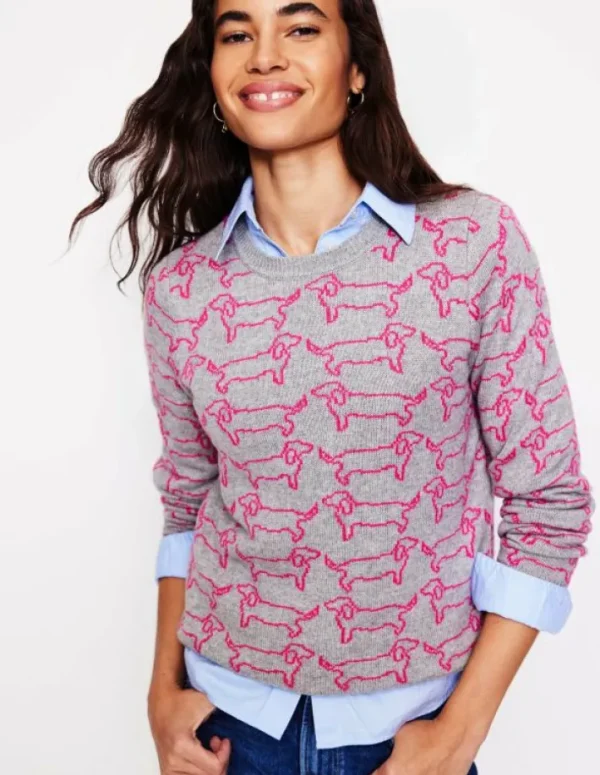 Best Sale Boden Heather Jacquard-Pullover-Grau Meliert, Rosa Dackel GrauMeliert,RosaDackel