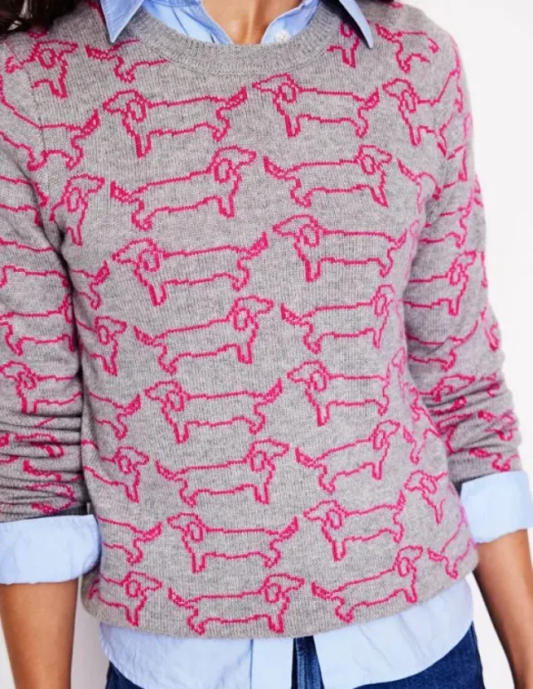 Best Sale Boden Heather Jacquard-Pullover-Grau Meliert, Rosa Dackel GrauMeliert,RosaDackel