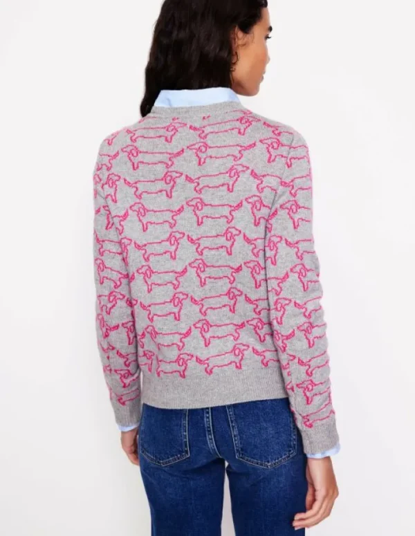 Best Sale Boden Heather Jacquard-Pullover-Grau Meliert, Rosa Dackel GrauMeliert,RosaDackel