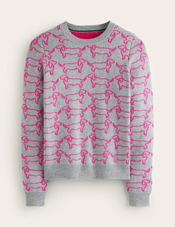 Best Sale Boden Heather Jacquard-Pullover-Grau Meliert, Rosa Dackel GrauMeliert,RosaDackel