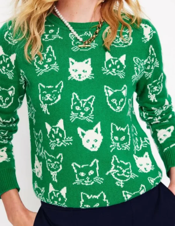 Online Boden Heather Jacquard-Pullover-Sattes Smaragdgrün, Katzen SattesSmaragdgrün,Katzen