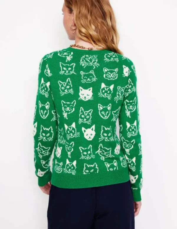 Online Boden Heather Jacquard-Pullover-Sattes Smaragdgrün, Katzen SattesSmaragdgrün,Katzen