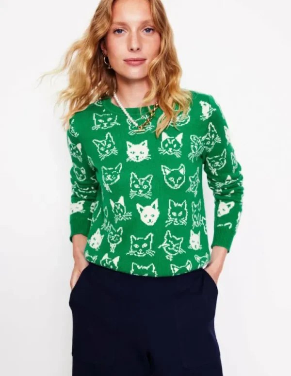 Online Boden Heather Jacquard-Pullover-Sattes Smaragdgrün, Katzen SattesSmaragdgrün,Katzen