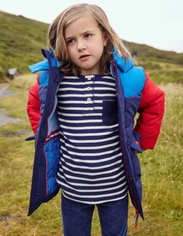 Fashion Boden Henley-T-Shirt mit Waffelmuster-Schuluniform-Marineblau und Naturweiß gestreift Schuluniform-MarineblauundNaturweißgestreift