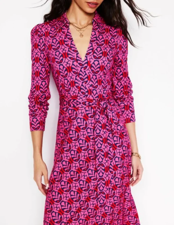 Hot Boden Imogen Jerseykleid mit Kragen-Sorbetrosa, Blattterrasse Sorbetrosa,Blattterrasse