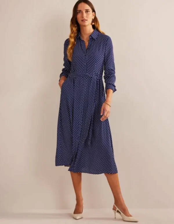 Online Boden Kate Midi-Hemdblusenkleid-Marineblau, Gepunktet Marineblau,Gepunktet