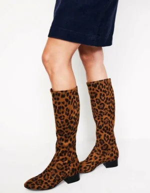 Fashion Boden Kniehohe Stretchstiefel mit flacher Sohle-Mohair, Leopardenmuster Mohair,Leopardenmuster