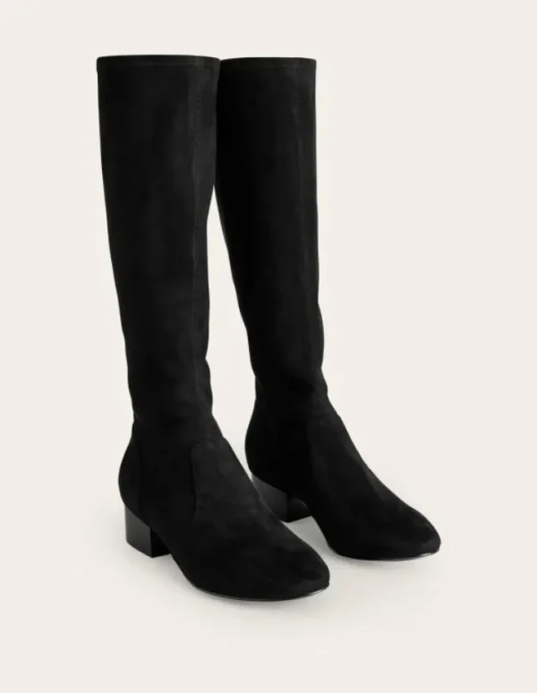 Best Boden Kniehohe Stretchstiefel mit flacher Sohle- Schwarz