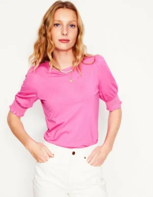 Fashion Boden Kurzärmeliges Oberteil mit gesmokten Bündchen- Rosa