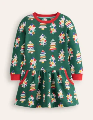 Best Boden Kuscheliges, bedrucktes Sweatshirt-Kleid- Almond