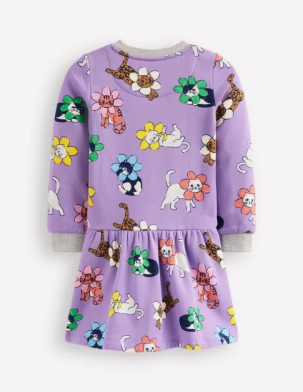 Cheap Boden Kuscheliges, bedrucktes Sweatshirt-Kleid-Aster Lila Blumen Katze AsterLilaBlumenKatze