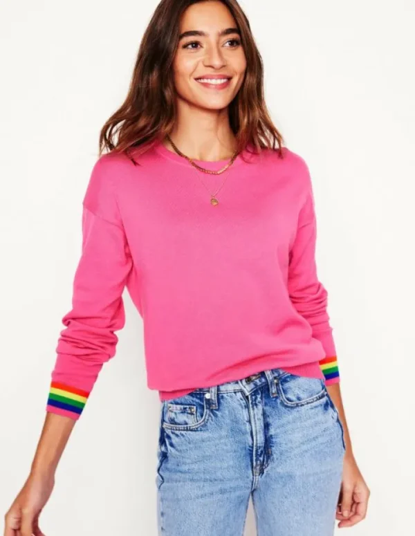 Discount Boden Lara Lockerer Baumwollpullover-Sorbet-Rosa, Regenbogen Sorbet-Rosa,Regenbogen