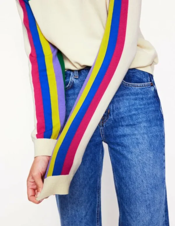 Best Sale Boden Lara Lockerer Baumwollpullover-Warmes Naturweiß Regenbogenstreifen WarmesNaturweißRegenbogenstreifen