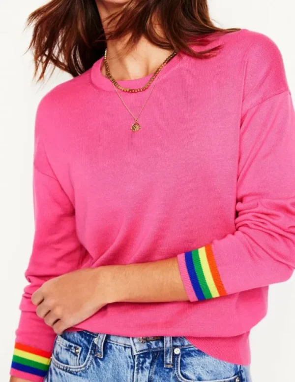 Discount Boden Lara Lockerer Baumwollpullover-Sorbet-Rosa, Regenbogen Sorbet-Rosa,Regenbogen