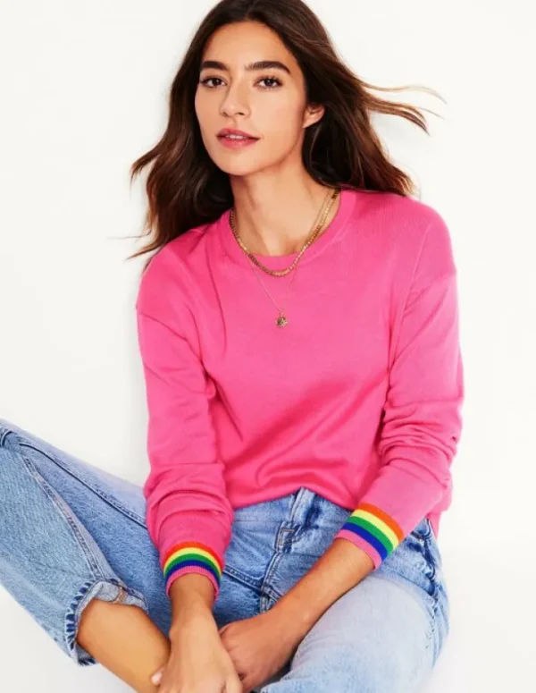 Discount Boden Lara Lockerer Baumwollpullover-Sorbet-Rosa, Regenbogen Sorbet-Rosa,Regenbogen