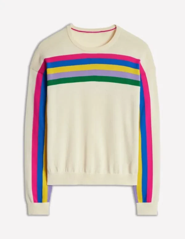 Best Sale Boden Lara Lockerer Baumwollpullover-Warmes Naturweiß Regenbogenstreifen WarmesNaturweißRegenbogenstreifen