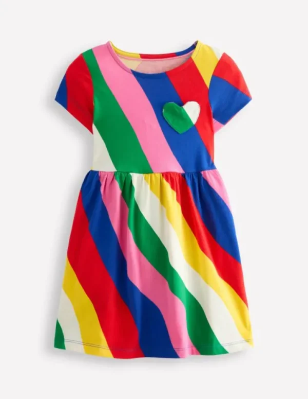 Outlet Boden Lustiges Jerseykleid mit Herztasche- Regenbogen