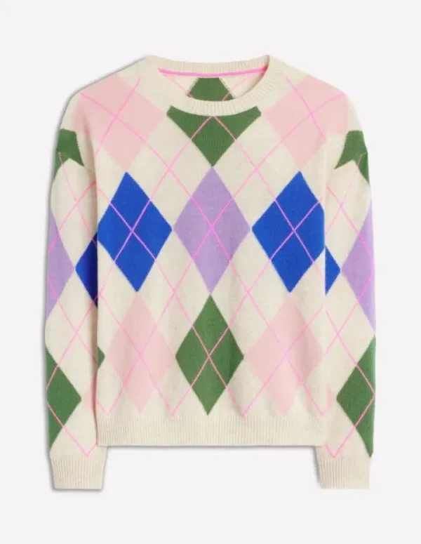 Shop Boden Lydia Kaschmirpullover-Grün und Flieder Bunt Argyle GrünundFliederBuntArgyle