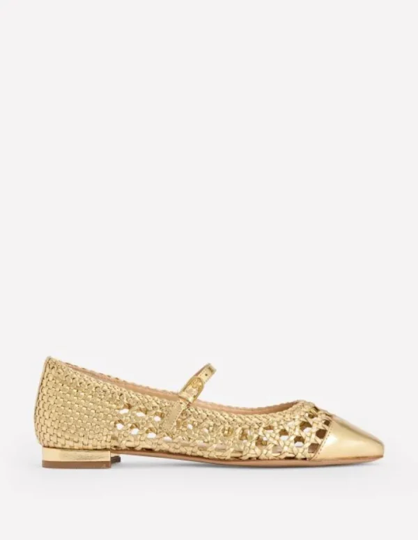 Shop Boden Penelope Flache Mary Janes-Gold Gewebtes Leder GoldGewebtesLeder