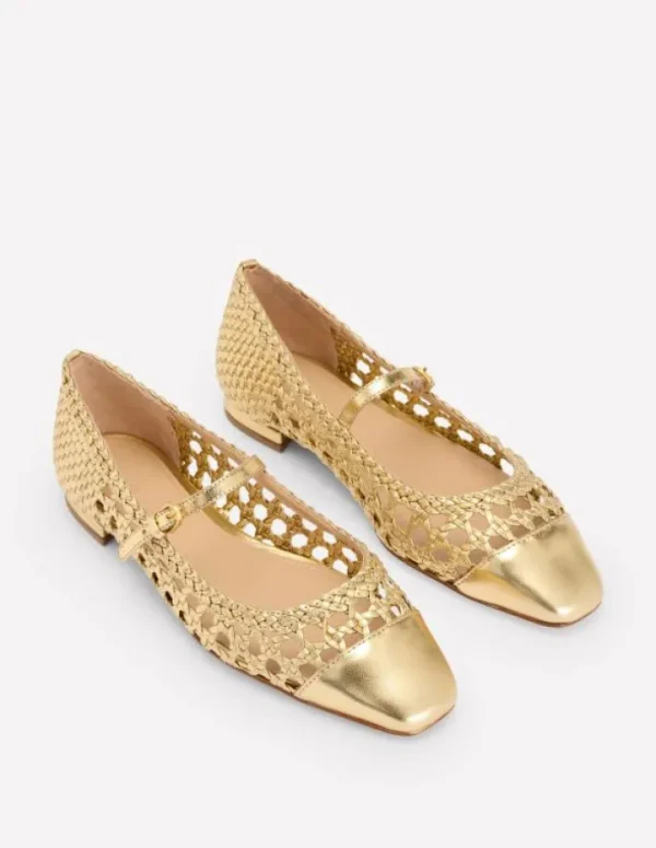 Shop Boden Penelope Flache Mary Janes-Gold Gewebtes Leder GoldGewebtesLeder