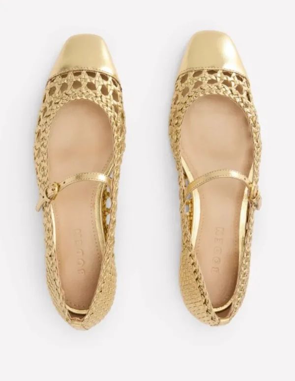 Shop Boden Penelope Flache Mary Janes-Gold Gewebtes Leder GoldGewebtesLeder