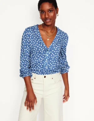 Cheap Boden Poppy Henley-Shirt mit Rüschen-Blauer Fluss, Abstrakte Punkte BlauerFluss,AbstraktePunkte