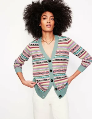 Cheap Boden Quinn Strickjacke im Boyfriend-Stil-Blau, Klassisches Fair-Isle-Design Blau,KlassischesFair-Isle-Design