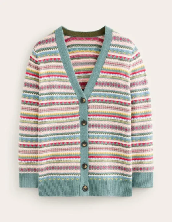 Cheap Boden Quinn Strickjacke im Boyfriend-Stil-Blau, Klassisches Fair-Isle-Design Blau,KlassischesFair-Isle-Design