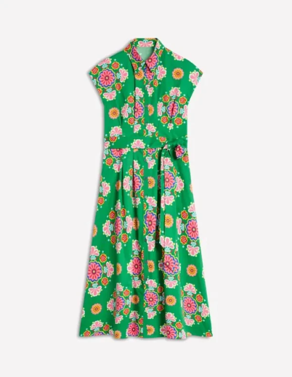 New Boden Rachel Midi-Hemdblusenkleid aus Baumwolle-Smaragdgrün, Wiese Kleiner Blumenstrauß Smaragdgrün,WieseKleinerBlumenstrauß