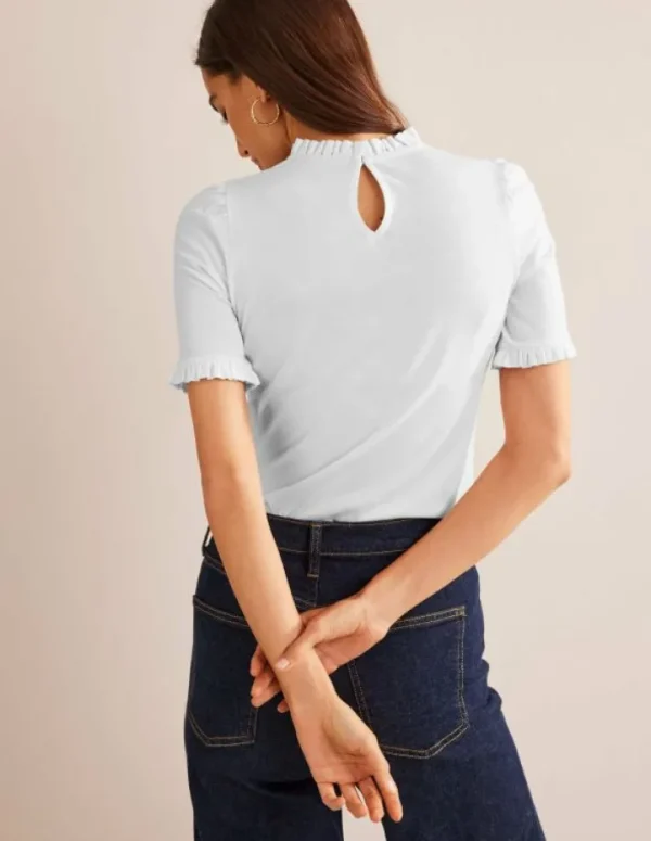 Flash Sale Boden Superweiches T-Shirt mit Rüschendetail- Weiß