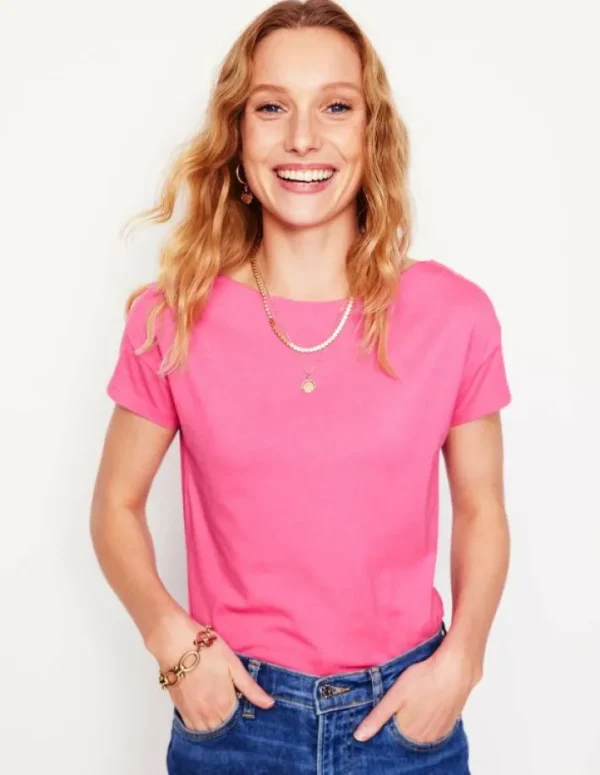 Discount Boden Superweiches T-Shirt mit U-Boot-Ausschnitt- Rosa