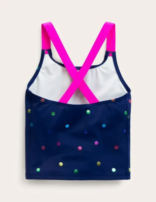 Store Boden Tankini-Oberteil mit gekreuzten Rückenträgern-Marineblau Regenbogen Konfetti Punkte MarineblauRegenbogenKonfettiPunkte