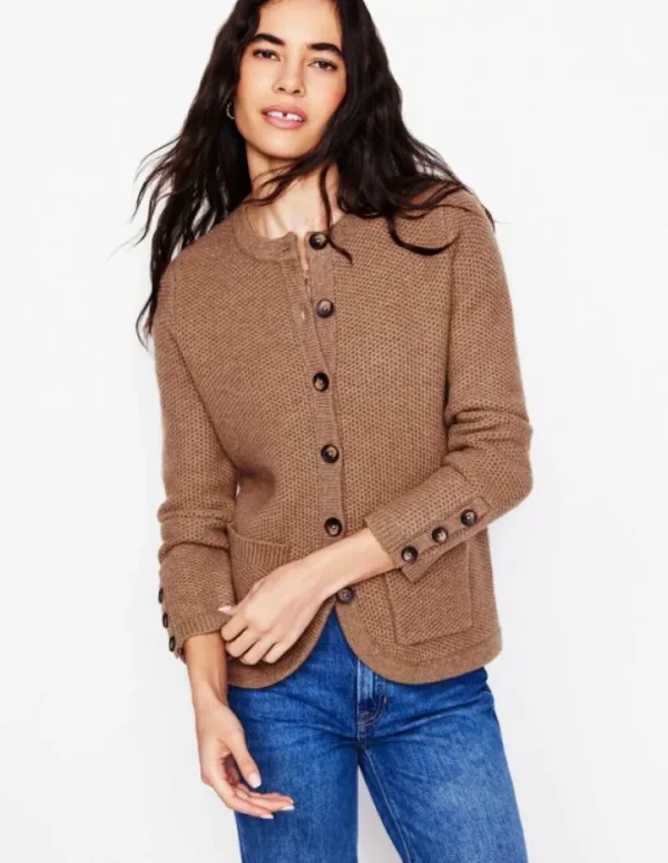 Cheap Boden Texturierte Strickjacke mit Ziernaht- Pralinenbraun