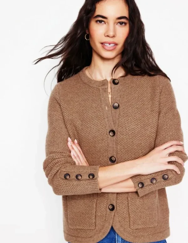 Cheap Boden Texturierte Strickjacke mit Ziernaht- Pralinenbraun