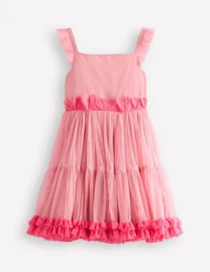 Best Boden Tüllkleid mit Rüschensaum- Vintage-Rosa