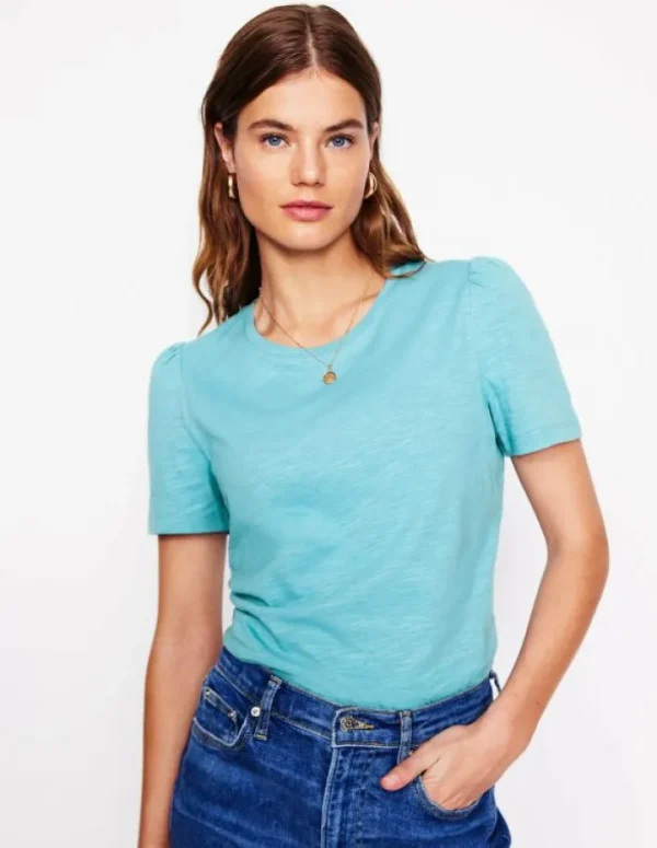 Store Boden T-Shirt aus Baumwolle mit Puffärmeln- Enteneiblau