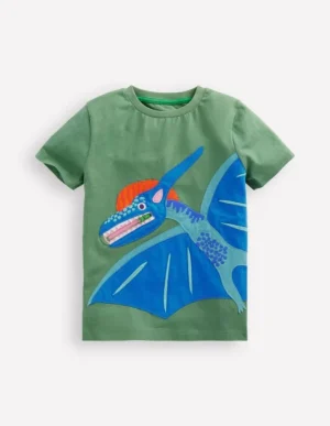 Discount Boden T-Shirt mit Applikation und Reißverschlussdetail-Krötengrün Dinosaurier KrötengrünDinosaurier