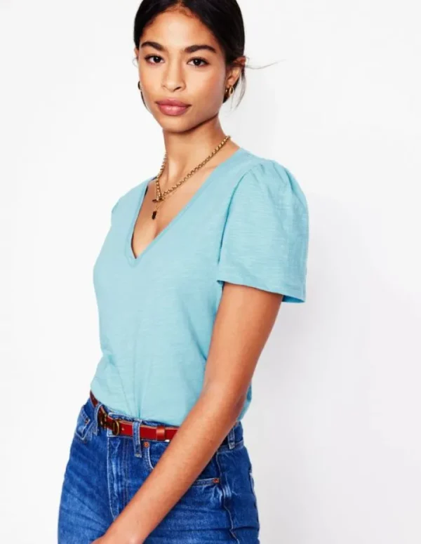 Best Sale Boden T-Shirt mit V-Ausschnitt- Enteneiblau