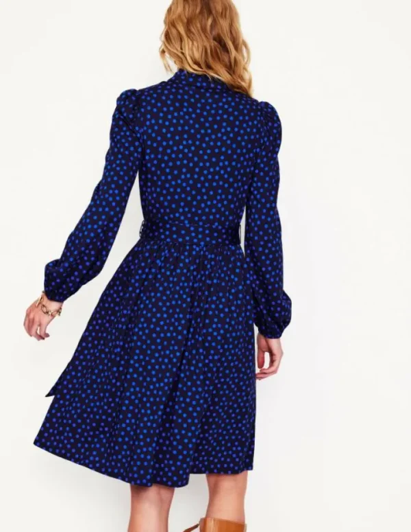 Outlet Boden Willow Kurzes Hemdblusenkleid mit Rüschen-Französisches Marineblau, Abstrakte Punkte FranzösischesMarineblau,AbstraktePunkte